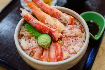 Kani donburi, or crab rice bowl in Hakodate