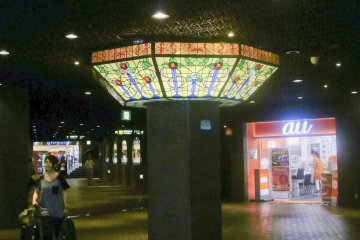 A stained glass column adding to the southern European atmosphere