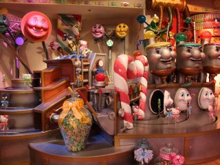 Take a walk through the sweets factory featuring some candy versions of Hello Kitty and Badtz Maru.