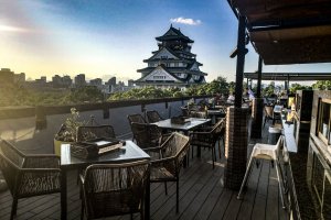 Take in the view of Osaka Castle with a beer