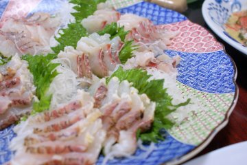 On Ojika Island Sashimi (raw fish) platter is a must on a dinner table.