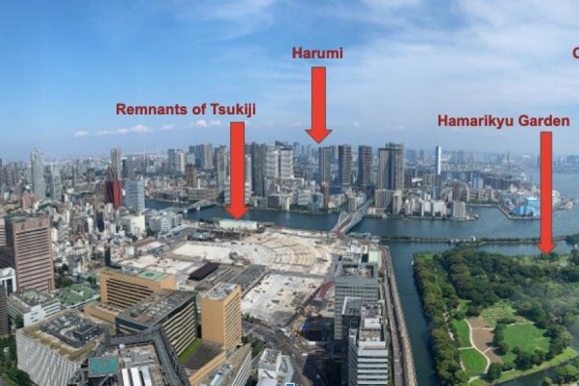 Panorama of Tokyo Bay with landmarks