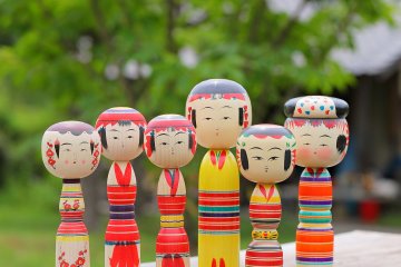 Colourful kokeshi dolls