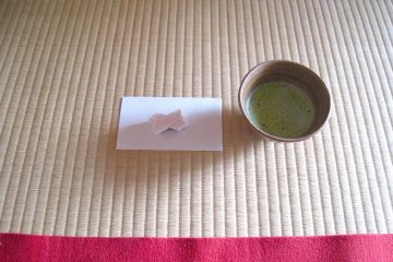A bowl of matcha and Japanese sweets
