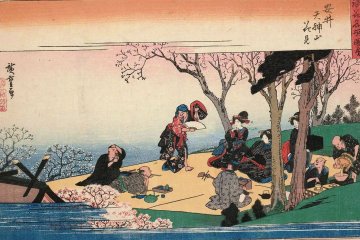Hanami scene from the 19th century Famous Views of Osaka print series