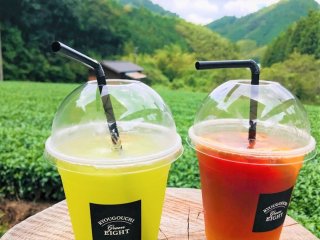 Refreshing drinks as you look out over the tea fields