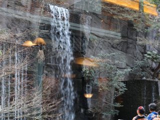 There is also a lounge with a view of the hotel's waterfall. 