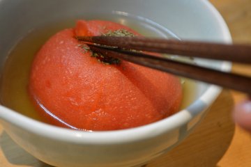 Nimousaku’s tomato broth: the whole tomato disintegrates into the soup with the slightest touch