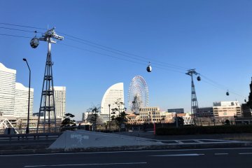 Yokohama Air Cabin with a view of Yokohama's giant Ferris wheel, Cosmo Clock 21.