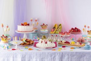 An impressive variety of pastel-colored sweets await