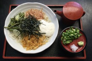 Chilled Shinshu soba with sansai mountain vegetables and tororo ground yam