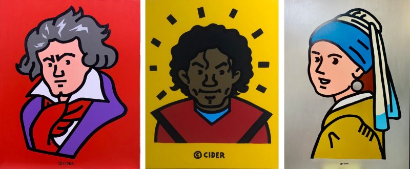 The works on display are pop-art inspired, and depict a range of historical figures