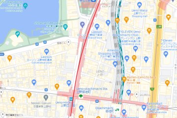 Ueno's Chuo Dori is marked in red