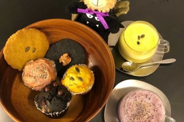 Seasonal pumpkin, purple sweet potato, and charcoal powder infused goodies