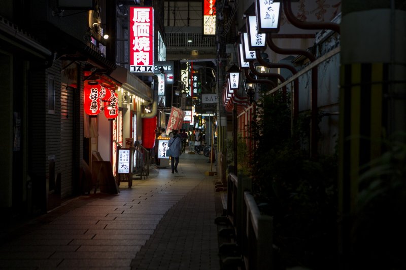 The streets of Hozenji Yokocho soon fades off into the modern metropolis of Osaka