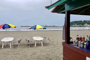 Bar/resto, Koshigoe Beach, with a view of Enoshima Island