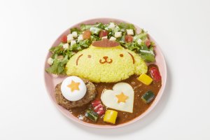 Pompompurin's colorful vegetable hamburger curry