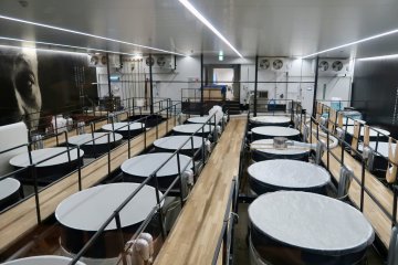 Massive sake storage tanks