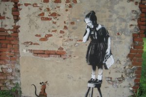 Banksy's "Rat Girl" art in New Orleans, USA