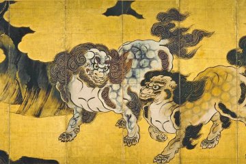 Chinese Lions (right screen). Kano Eitoku. Momoyama period, 16th century. National Treasure