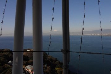 The view from the observation deck is nice, but glassed in. I prefer to see the view from the outside steps, with the sea breeze in my face. Mt. Fuji is beautiful in the winter on a sunny day!
