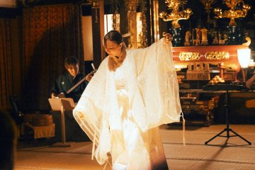 Performing a traditional Japanese dance