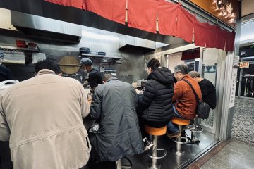 Diners eating at Menya Hyottoko