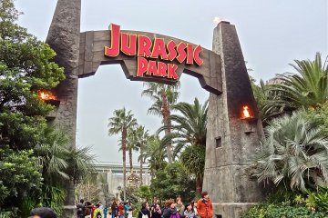 The entrance to Jurassic Park - The Ride