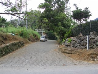 The entrance to the Chibana Castle Site is at the end of this steeply inclining road