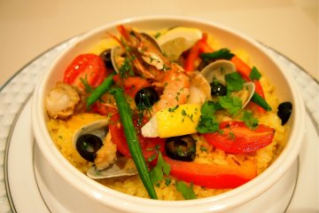 Sicilian Rouge Seafood Paella is packed full of healthy ingredients from the sea.