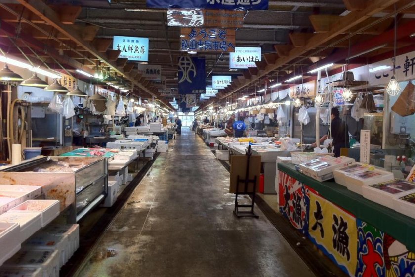 Fishmonger Stalls  at Akita Citizens market one of the freshest fish markets north of Tsukiji
