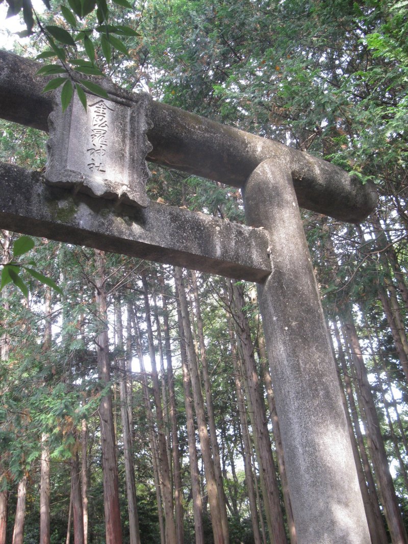 โทะริอิ ประตูแรก ซึ่งเป็นประตูหินขนาดใหญ่ ซุกซ่อนอยู่ในป่า