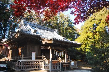 Honden or main hall in autumn foliage.