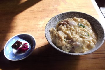 <p>First, lunch: a hearty bowl of oyakodon, chicken and egg on rice</p>